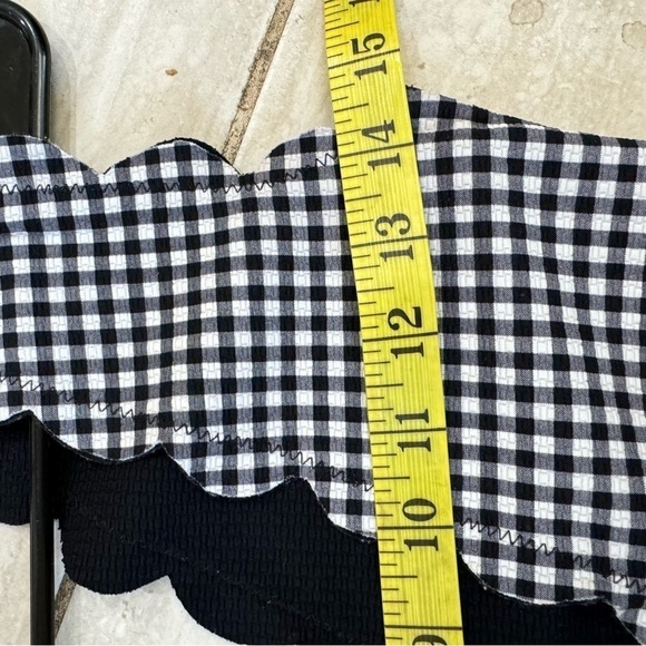 Black White Gingham Check Stretch Scallop Double Sided Slip On Bodysuit M/L - Picture 7 of 8